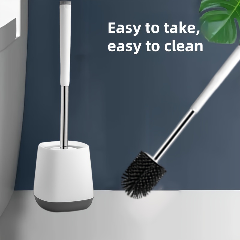 TEMU 1pc Long-handled Toilet Brush And Stand, Soft Bristle Brush, Durable Plastic, Deep Cleaning For Hygiene, No Power Required, Bathroom, Toilet,