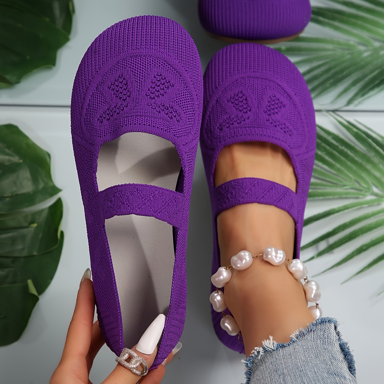 womens slip on ballet flats with adjustable ankle strap   print embroidery breathable fabric upper plastic sole   for   wear   shoes chic flat shoes plastic sole flats ballet shoes 1