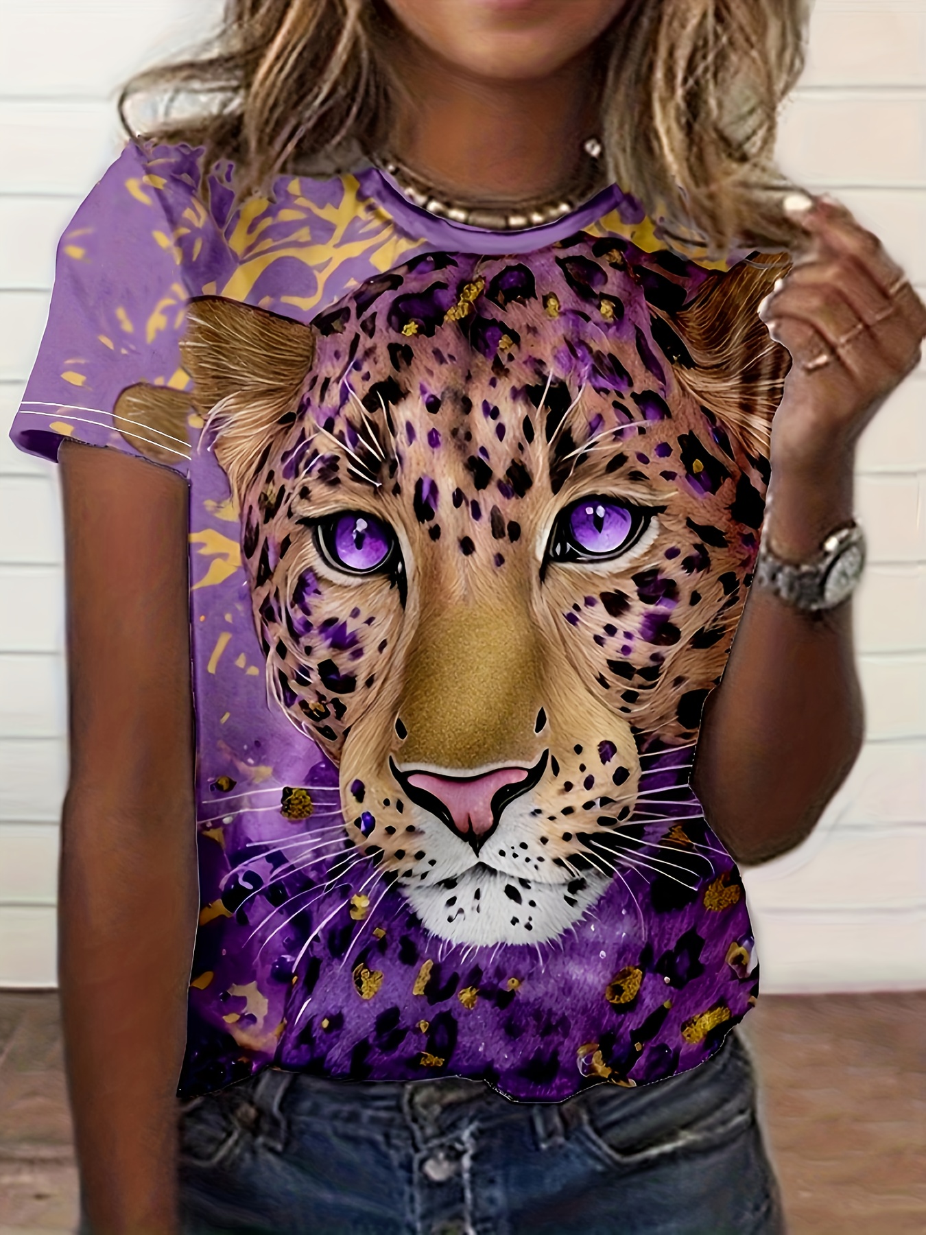 T-shirt Léopard Pour Femme - Occasion Très Bon état, Style Animalier, Marque Générique, Taille Confortable