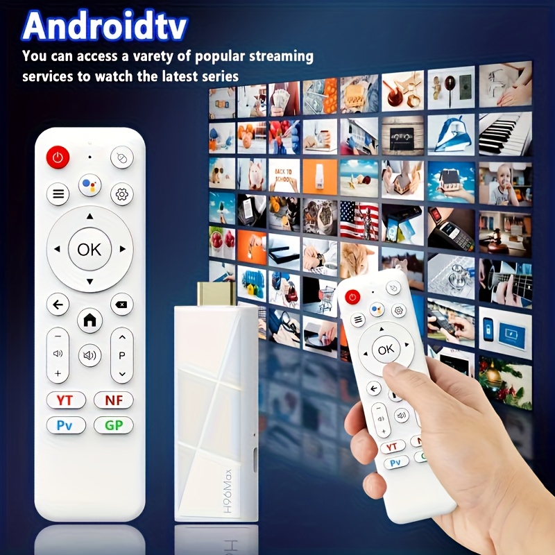 Clé TV intelligente H96 Max RK3518 | Android 14.0, connexion sans fil, lecteur multimédia Full HD, prend en charge 4K@60fps, double WiFi (2.4G/5G) & BT5.4, télécommande avec commande vocale, port USB2.0, alimentation USB, conception compacte, clé TV peu encombrante pour