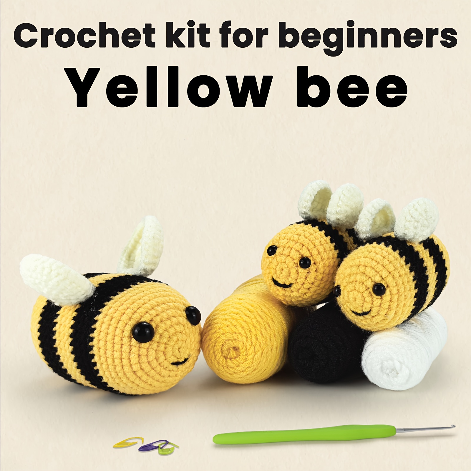 

Beginner Crochet Kit With Cute Bee Design - Complete Diy Craft Set For Beginners, Includes Yarn Balls, Hooks, Markers, Needles & Instructions