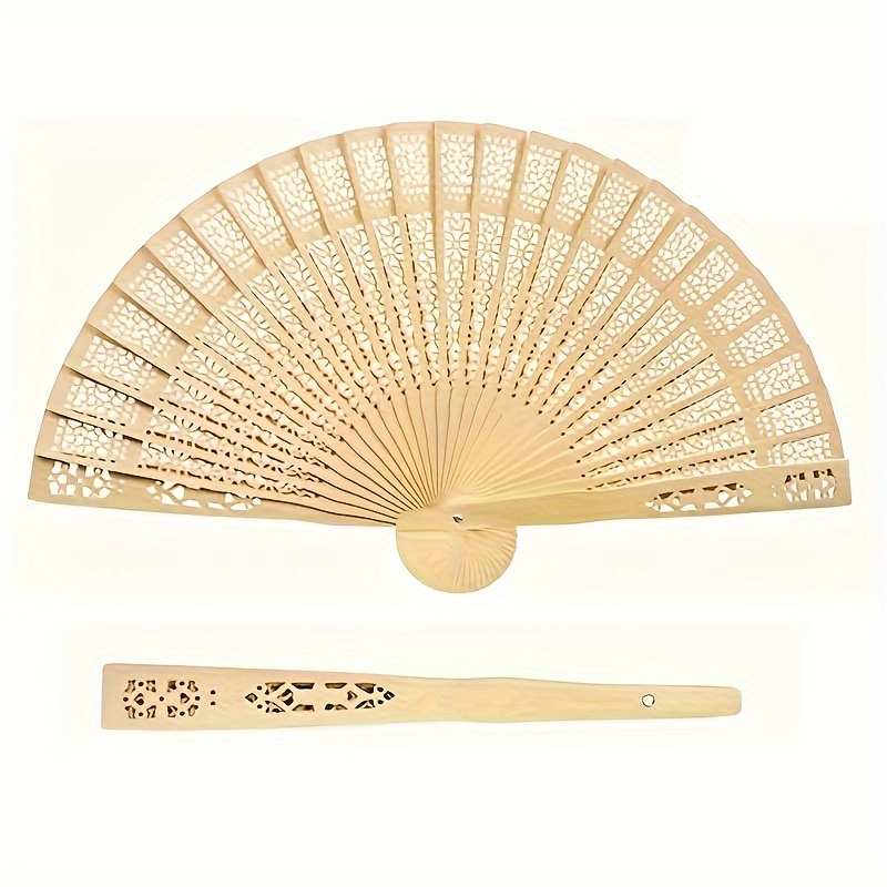 

10pcs Elegant Hollow-carved Wooden Hand Fans Wedding Fans, Folding Fans For Wedding Party Favors, Summer Accessories