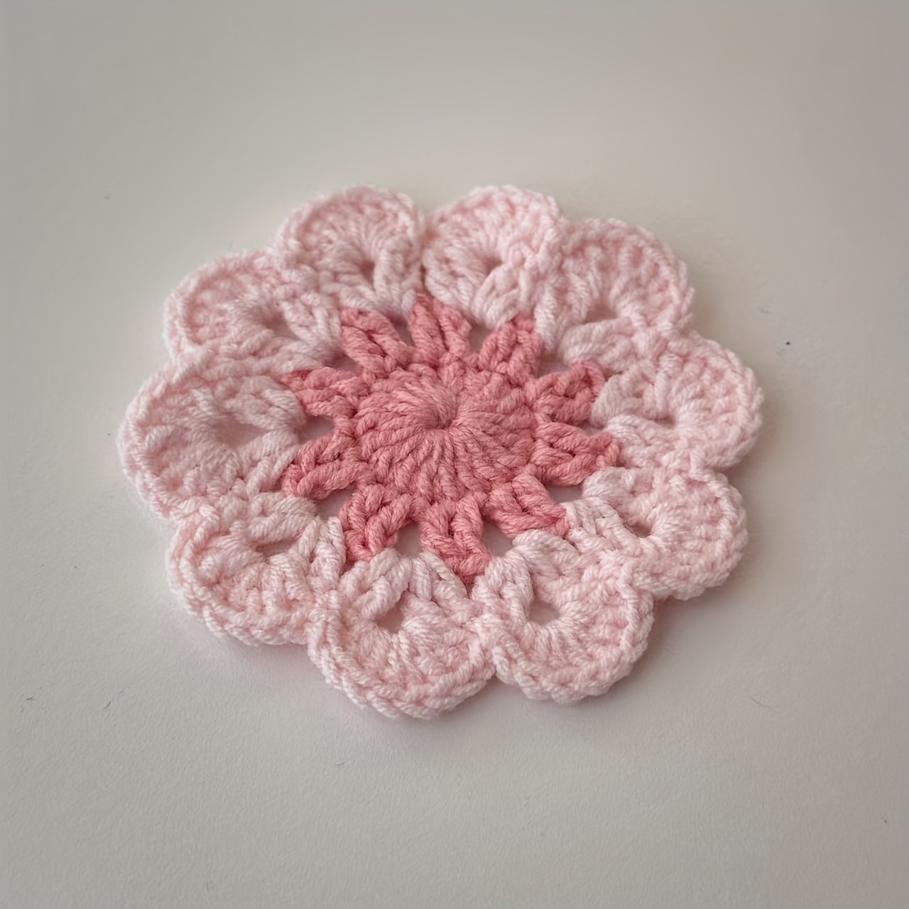 Image of 1pc Handmade Crochet Coaster - Cute Pink , Heat-resistant Fabric Surface Protector For Home Decor, Kitchen & Dining Table, Unique Handmade Gift Idea, Table Accessory, Decorative Tableware, Artisanal