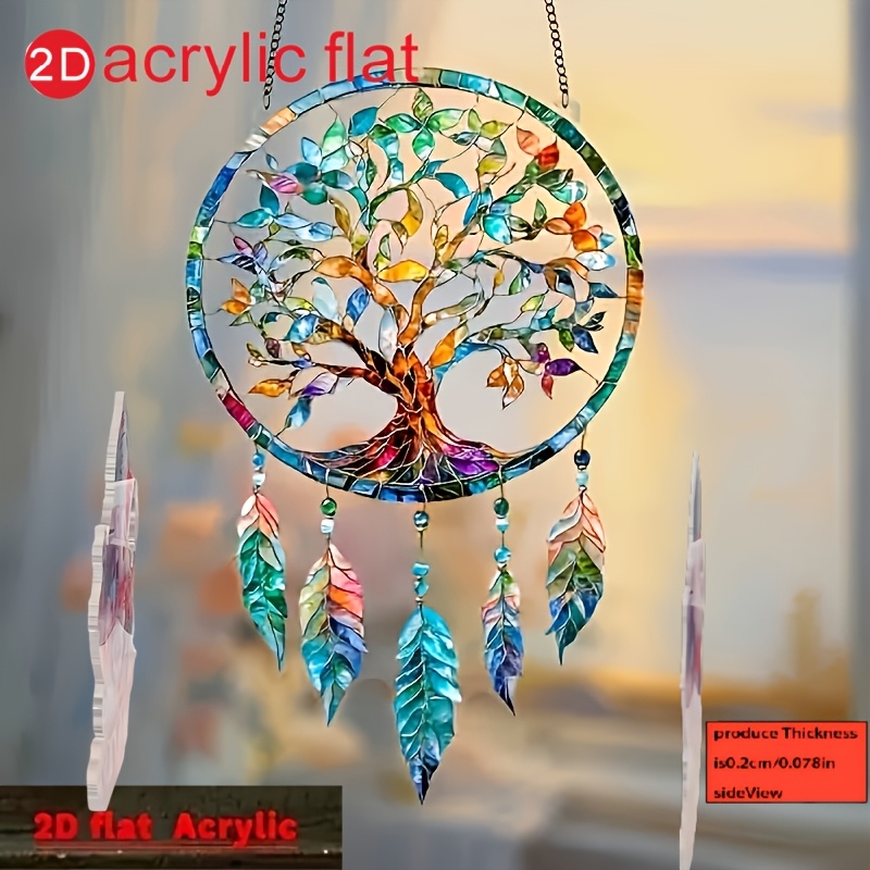 TEMU Attrape- mural plat 2D Arbre de Vie Bohème - Cadre en plastique adapté aux cadeaux de retraite pour femme, -Gratuit adapté à la décoration de