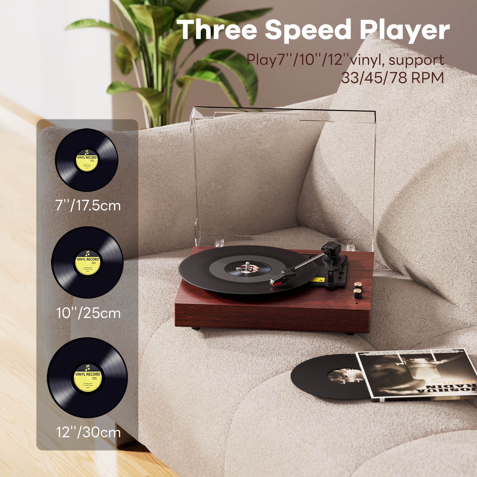 

Record Player, Wireless Turntable, Record Player With 2 Stereo Speakers, 3- 33/45/78 Rpm, Support Headphone Jack/usb/aux-in/rca-out