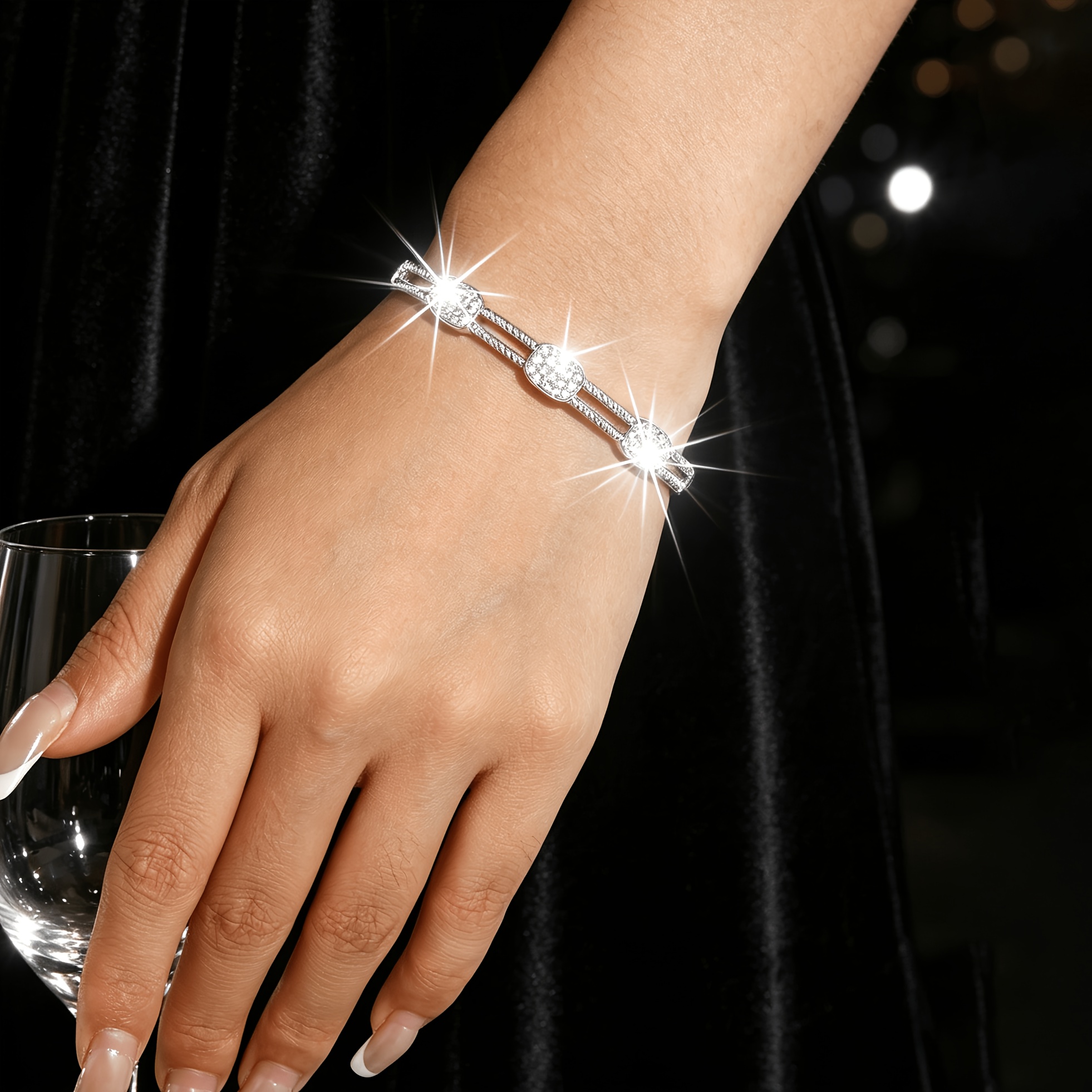 Women's Rhinestone Bracelet, French-Style Elegant Design
