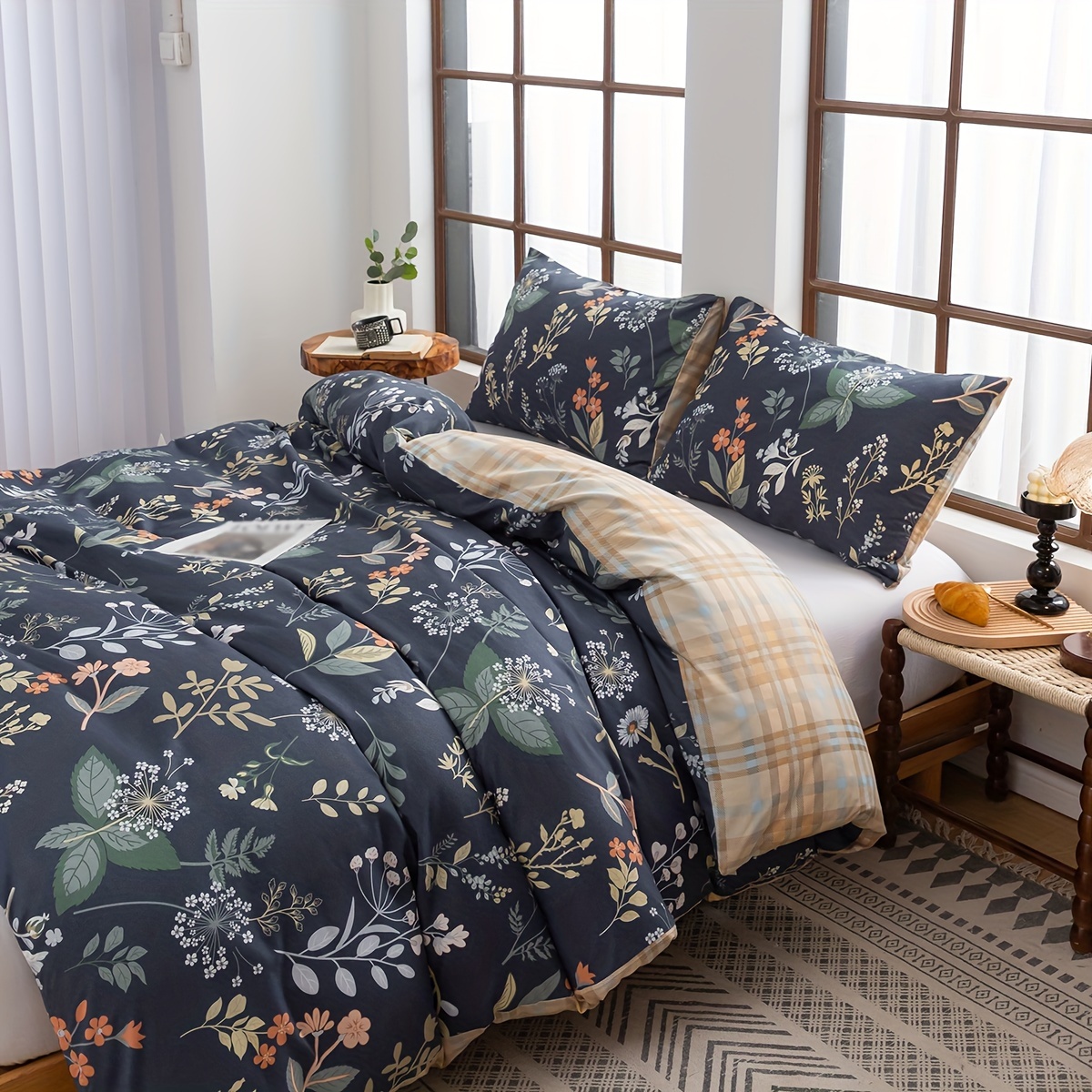 Image of 100% Polyester Plant Floral Pattern Duvet Cover, 3pcs Duvet Cover Set With 1pc Zippered Duvet Cover And 2pcs Pillowcases For Bedroom Bedding (pillow Inserts And Duvet Insert Not Included)