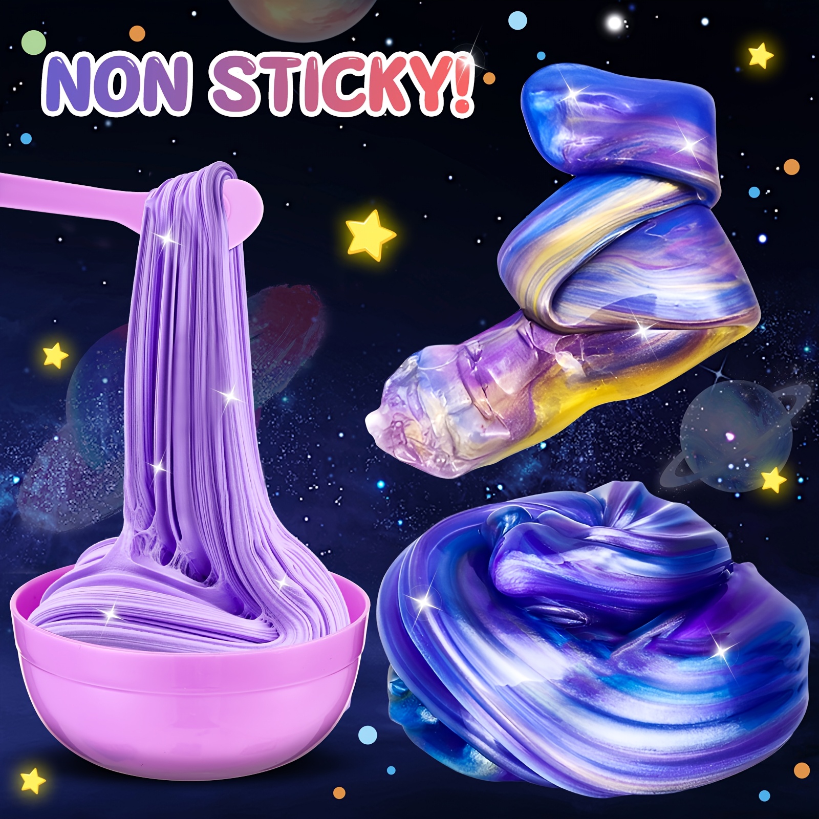 Memorial Day Gifts Galaxy Slime Kit, DIY Non-Sticky & Glow-in-the-Dark Slime Making Set, Perfect for Youngsters' Party Favors & Relax, Ideal Birthday Gift, Perfect for Room Decor