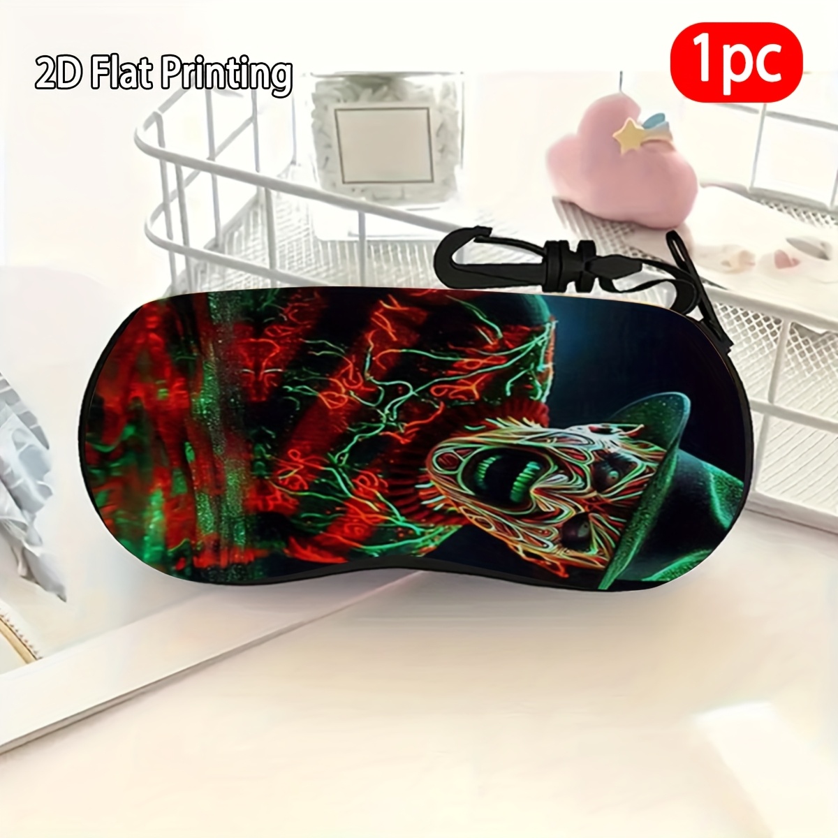 1pc,   Nightmare   in Water, Patterned Decorative Glasses Case, Halloween, Christmas Gift,   Suitable for Glasses and Accessories, Unisex Fashion Accessory, Reusable, Daily Use, Holiday Gift for  , Suitable for, Glasses, Portable Travel Accessory, Fashion Glasses Case, Portable with Hook,  ,   For Eye