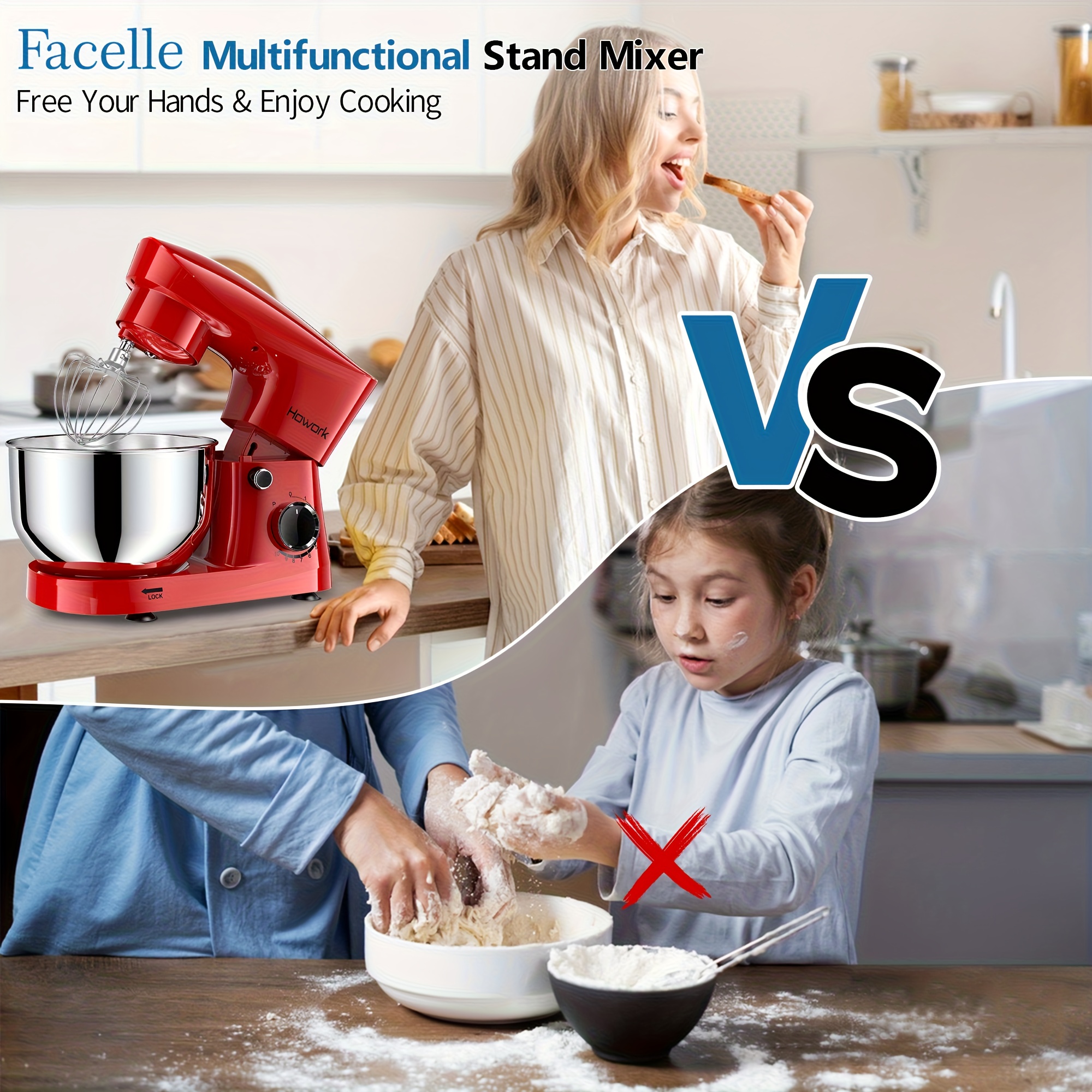 HOWORK 10-Speed 5L Electric Stand Mixer with Attachments