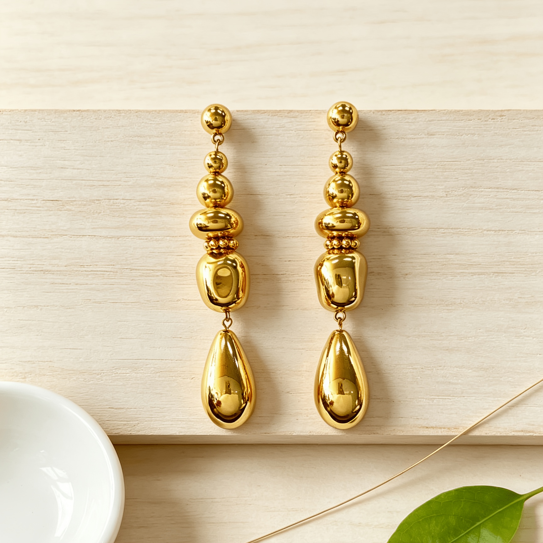 Women's Fashion Dangle Earrings, Geometric Beaded Drop Design