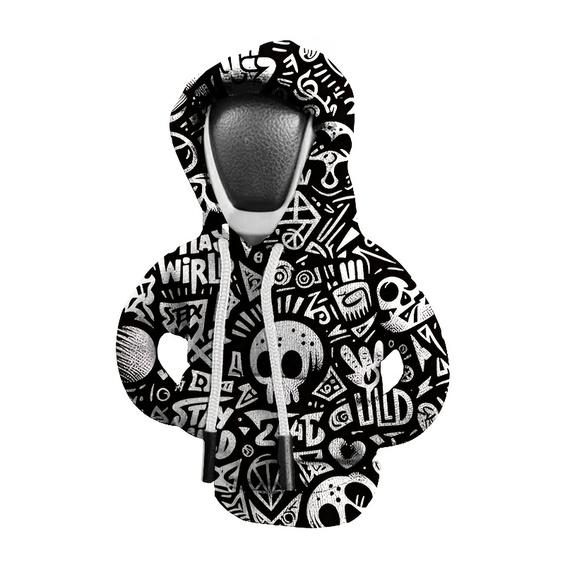 1pc Black And White Gear Shift Hoodie, Gear Shift Knob Hoodie, Gear Shift Cover, Fun Graffiti Style Accessories, Decor And Interior