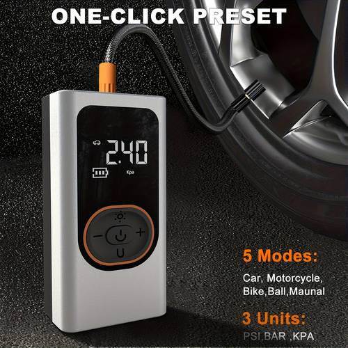 item picture 150psi wireless portable tire inflation pump with digital meter and led light usb c rechargeable air compressor quickly inflate cars bicycles motorcycles balls etc portable tire inflation tool outdoor travel equipment