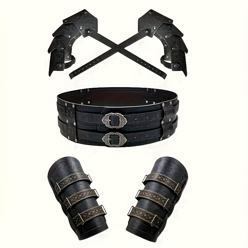 Image of Mid-century Vintage Renaissance Double Pauldron, Viking Wide Belt And Mid-century Vintage -fastening Wristbands For Vintage Renaissance Barbarian Costumes, Larp And Cosplay