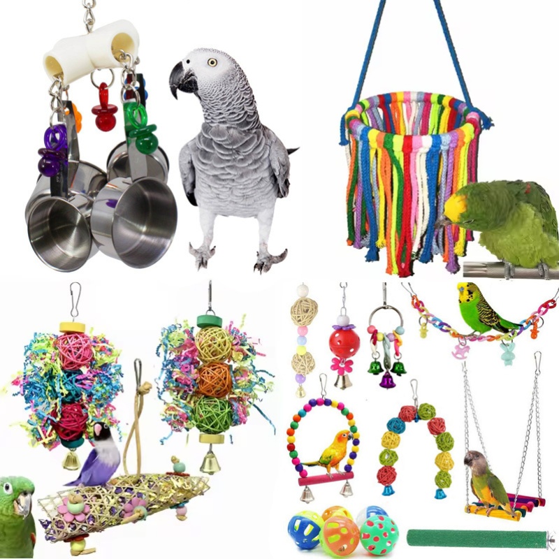 Bird Toys 5-Pack Parrot Toys Chewing Foraging Toys With Rope - Main Image