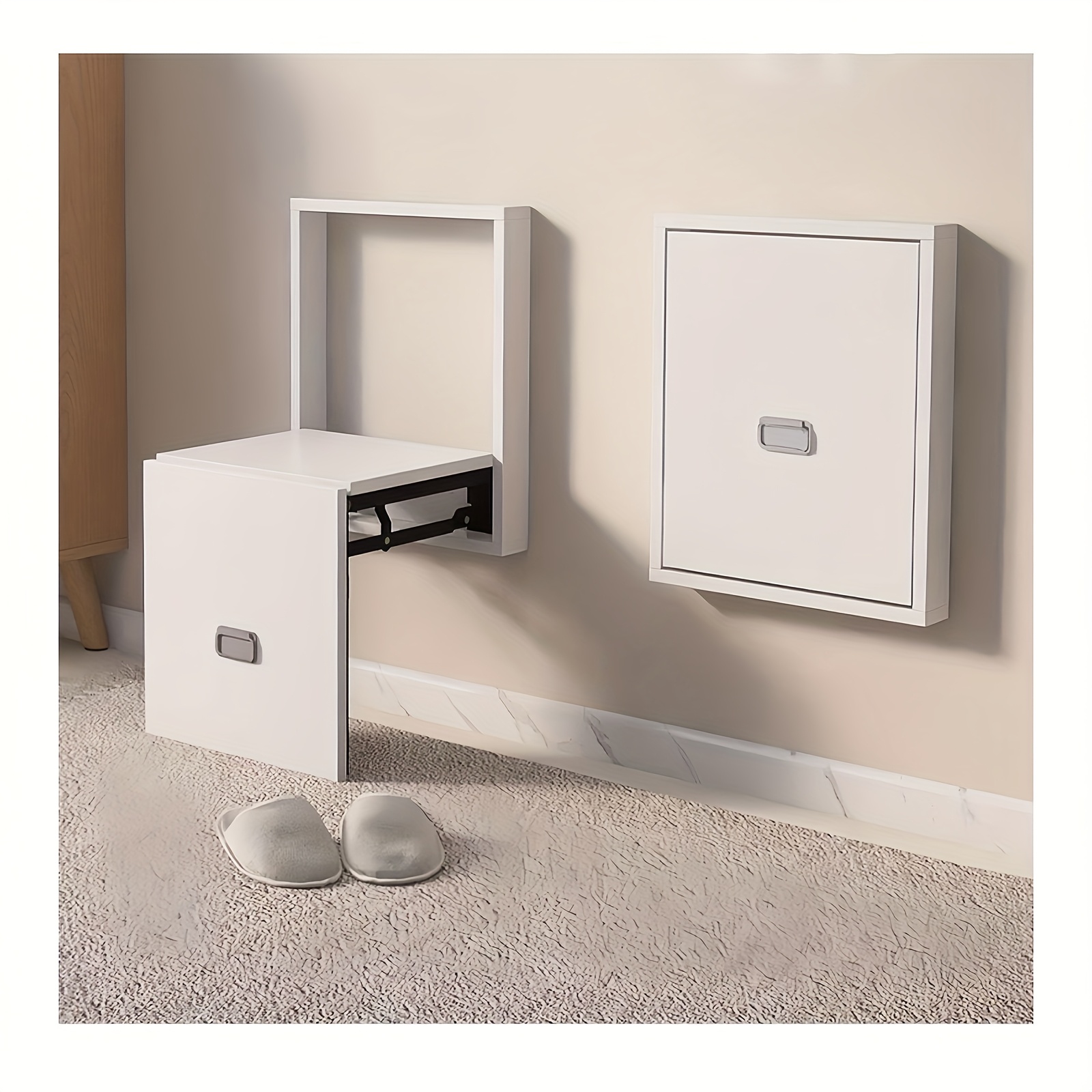 Image of Entrance Shoe Changing Stool Chair, Foldable Wall-mounted Shoe Bench, Foldable Bathroom Seating, Hidden Shoe Bench Rack, For Restroom Living Room Bathroom Entrance Hall