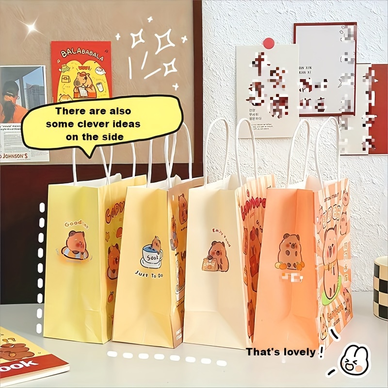 

4pcs Adorable Capybara Cartoon Gift Bags - Creative Foldable Paper Tote For Parties, Weddings, - Halloween, Christmas, Easter & All