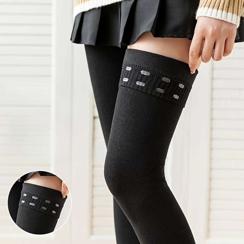 

3pcs Women's Silicone Non-slip Thigh-high Socks, Black - Stretchy & Comfortable Over-the-knee Stockings For Fall/winter