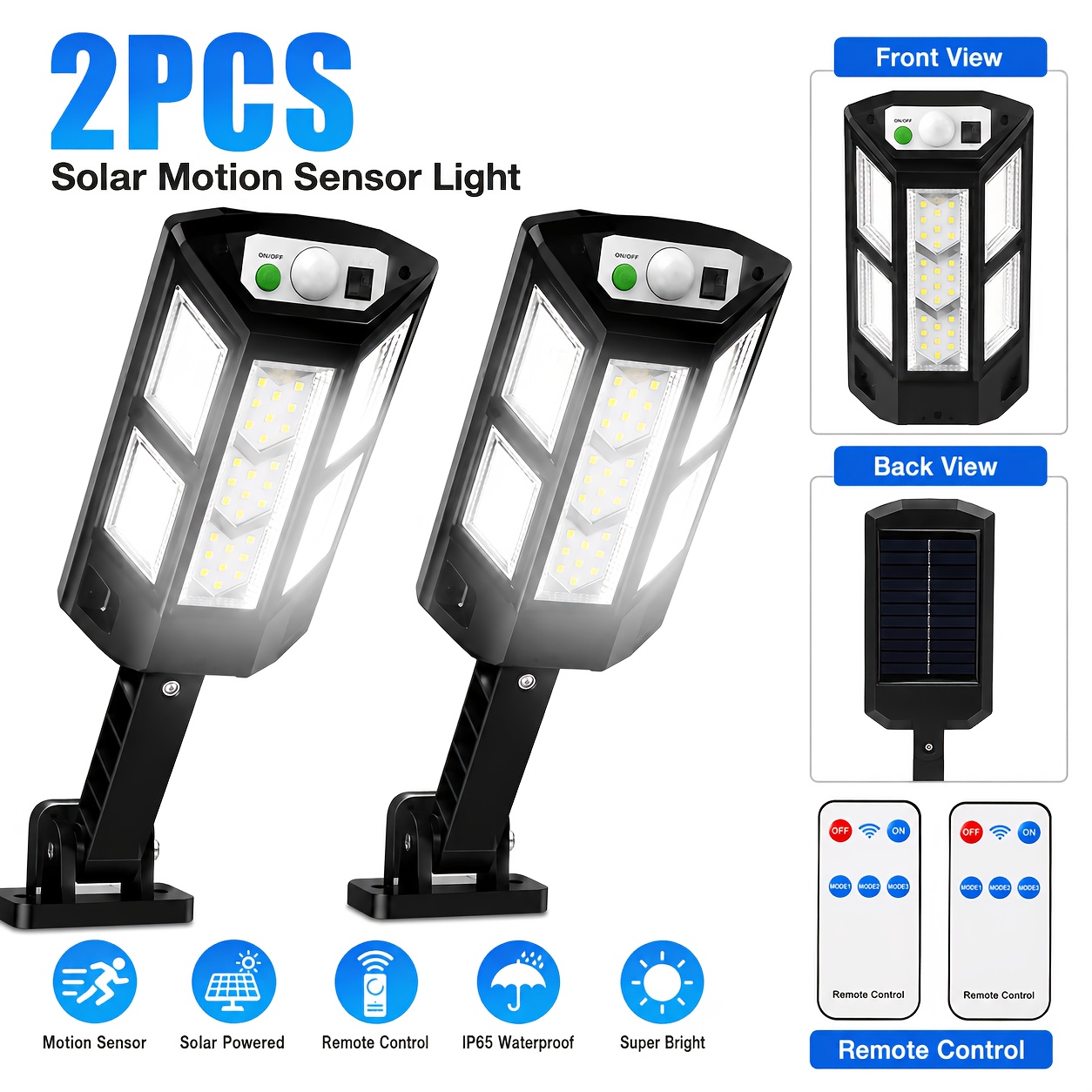 TEMU 2pcs Solar Outdoor Light, Motion Sensor Led Solar Wall Light, Yard Garage Driveway Motion Sensor Solar Security Floodlight, Bright Durable