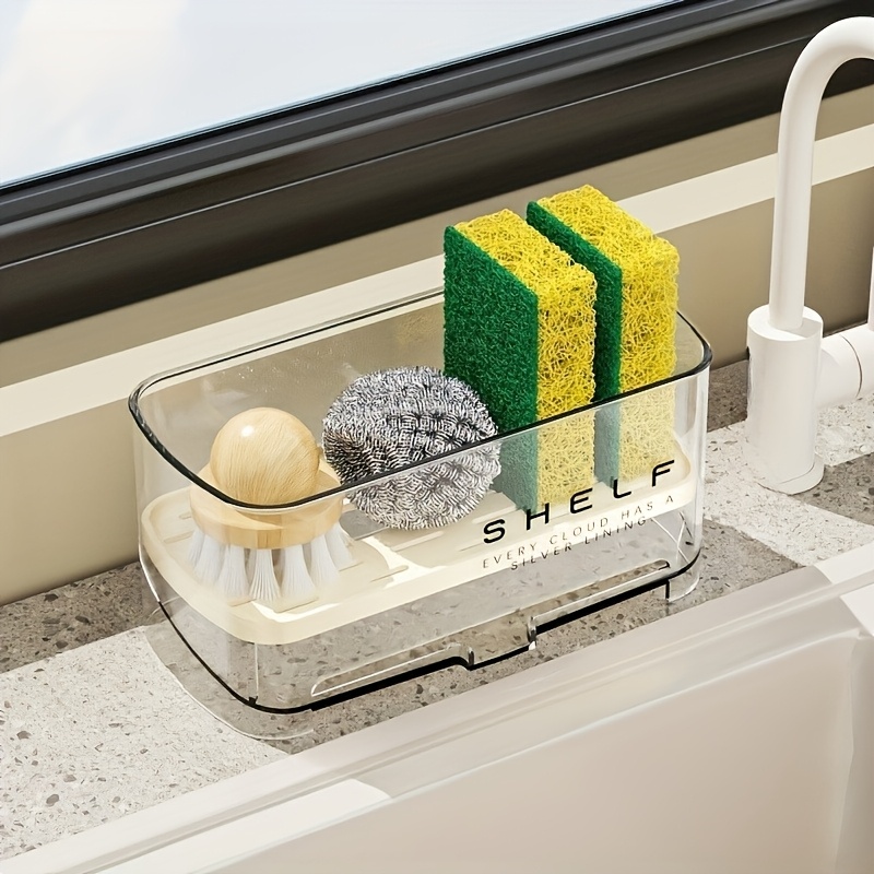 Sink Countertop Dish Drainer - Multi-functional Kitchen Sponge And Dishcloth Storage Rack With Drainage Function, Shelf Baskets