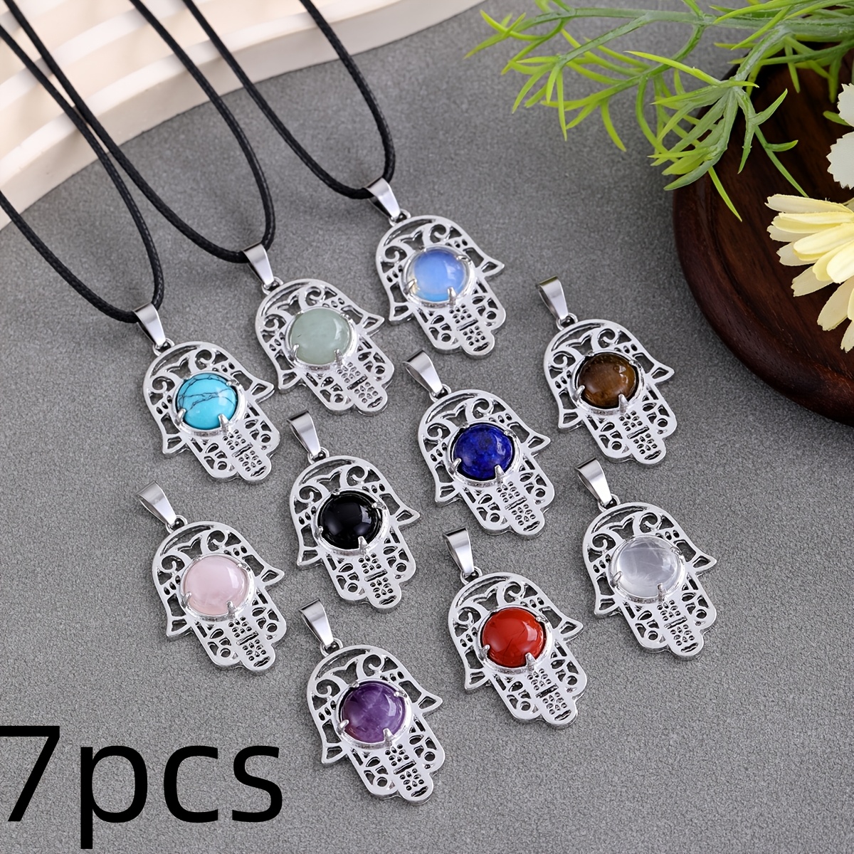 TEMU 7pcs Natural Stone Hand Pendants, Stone Hand Pendant Necklace, Jewelry Necklace, Men's And Women's Necklace Jewelry Gifts (random Color)