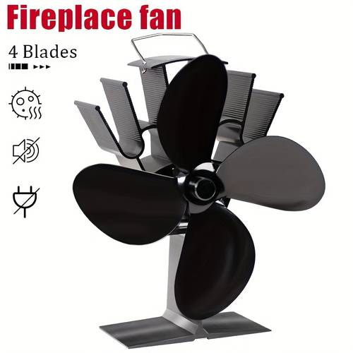 1pc 4-Blade Aluminum Heat Powered Fireplace Fan for Wood Stove - Portable, No-Electricity Needed, , Heat Distribution, Multiple Components