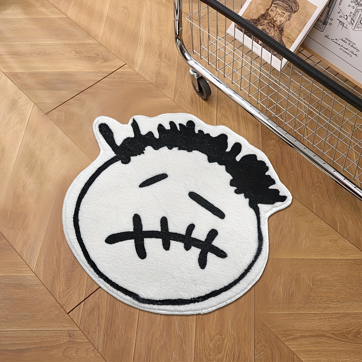 

Nldd Soft Plush Cartoon Area Rug - Funny Black & White, Irregular Shape For Bedroom, Living Room, Balcony - Machine Washable Polyester Carpet