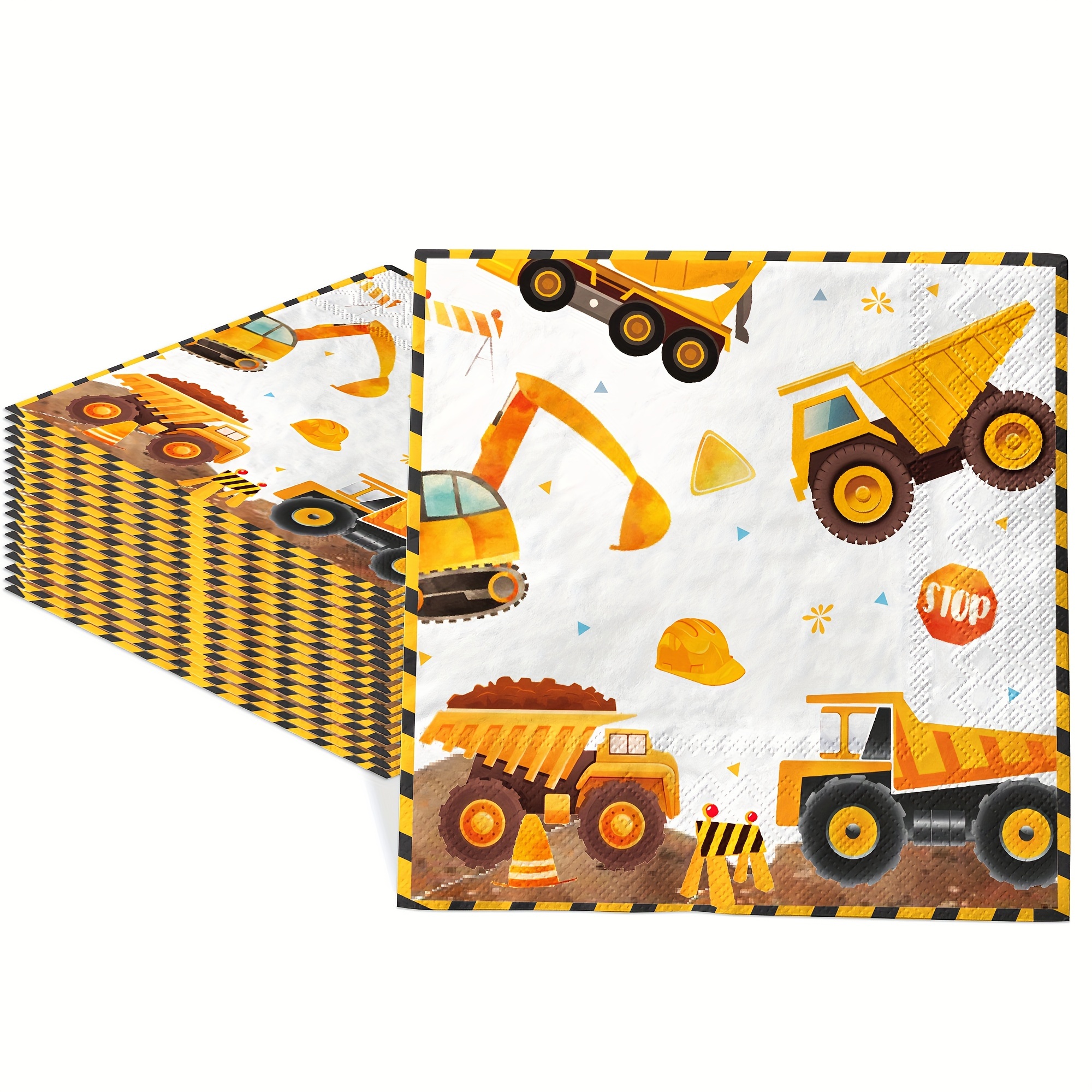 

24-piece Mini Excavator & Transport Vehicle Themed Disposable Napkins - Double Layer, Fun Party Decor For All Occasions, 6.5x6.5 Inches