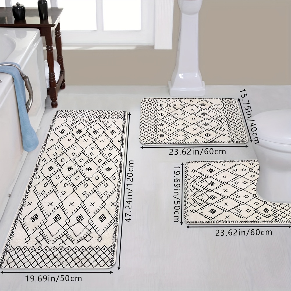 TEMU 3pcs Set Of Simple Black And White Warm And Soft Bathroom Mats, Home Decor Cashmere Rugs, Long Runner Carpet Suitable For Living Room, Bedroom,