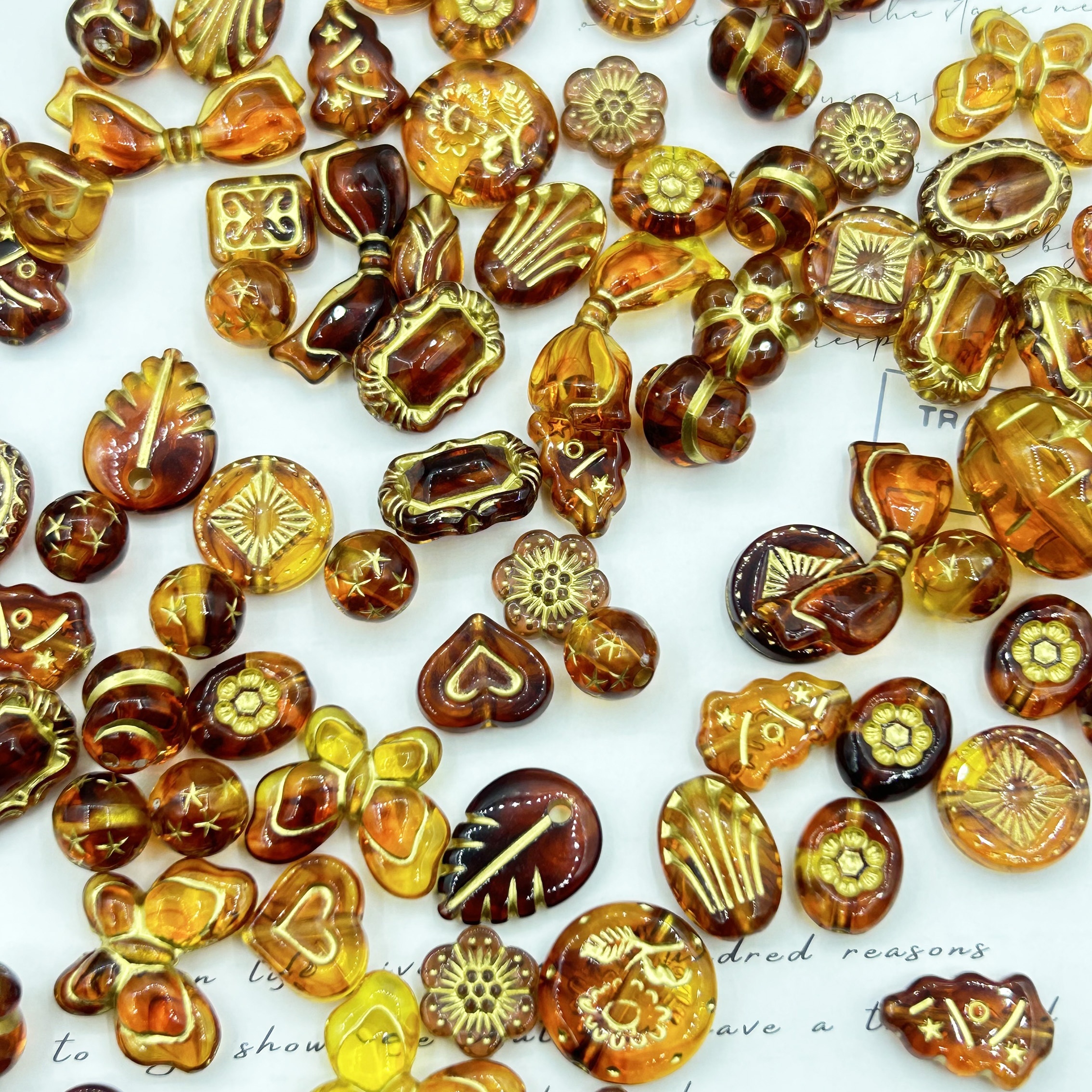 

30g Vintage-inspired Amber Acrylic Beads With Golden Accents, Assorted Shapes & Sizes - Ideal For Making, Bracelets, Necklaces, Earrings, Beads For Jewelry Making