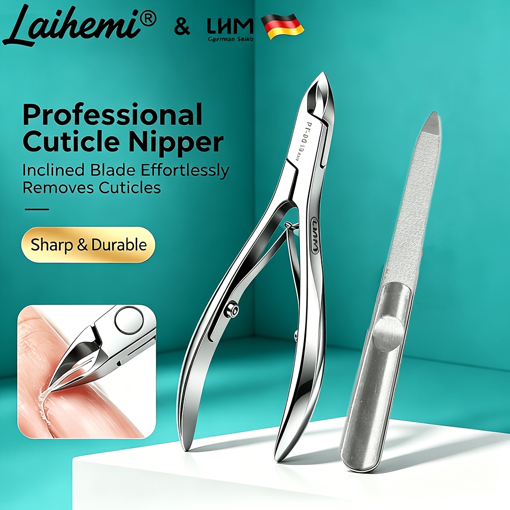 2pcs Professional Cuticle Nipper Set with Nail File, Stainless Steel