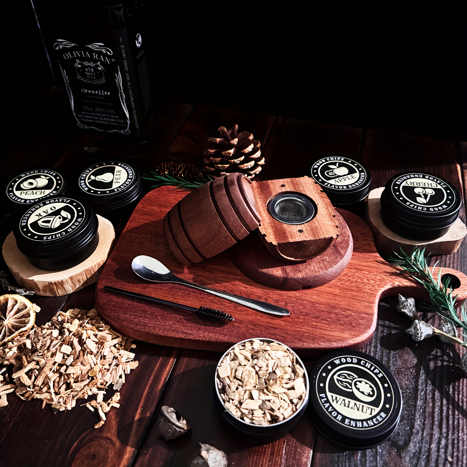 Image of Smoking Set - Creative With Filter, Stainless Steel Spoon And Cleaning Brush, Of Wood Chips, For Enhancing S And Whiskey, Vintage Smoking Kit, Ideal Gift For Father's Day, Mother's Day, Birthday