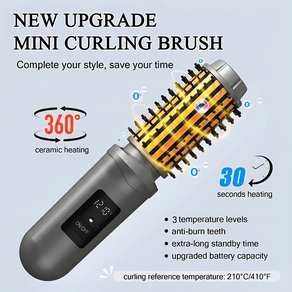 cordless curling iron brush 3 temperature settings rechargeable suitable for men and women ideal for daily use and travel