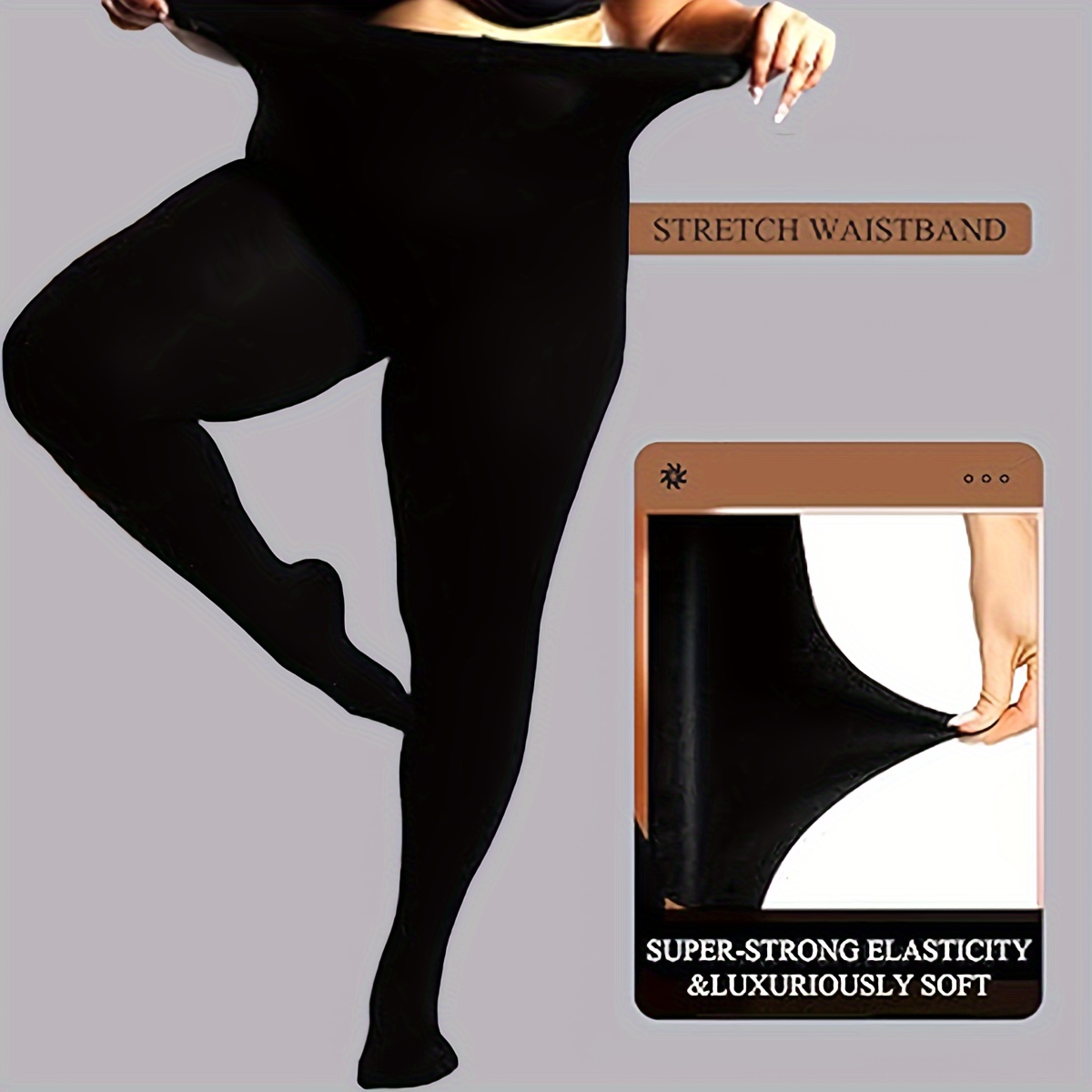 1/2 Pairs Women's Plus Stylish Tights, Plus Size Solid Warm Fleece Opaque High Waist Slim Fit Pantyhose For Fall & Winter