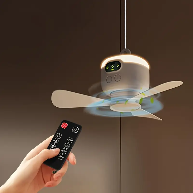 portable usb rechargeable ceiling fan with led light 8000mah battery remote control white for indoor outdoor use summer camping home cooling summer camping gear remote controlled fan lightweight plastic portable fan details 0
