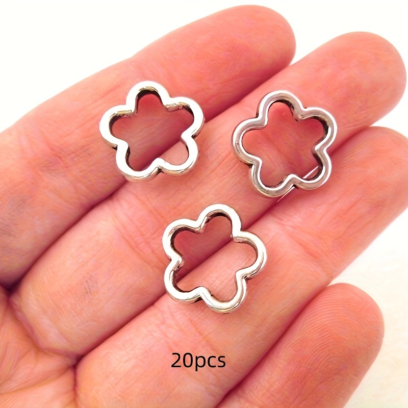 20pcs Alloy Hollow Flower Charm Small Hole Beads Silvery Beaded Earrings Bracelet Necklace Bracelet Accessories Jewelry Diy Handmade Craft 16x16mm