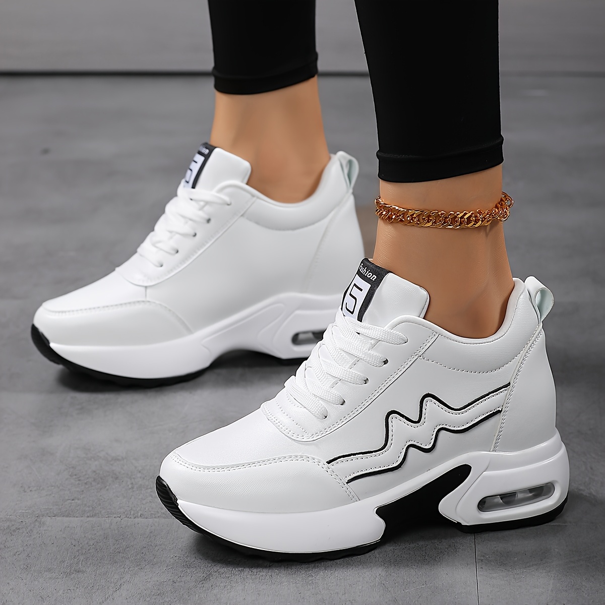 Tenis blancos clásicos gruesos para mujer SOSENFER - Zapatos cómodos y transpirables con aumento de altura oculto, tenis casuales con cordones para todas las estaciones, zapatos lindos