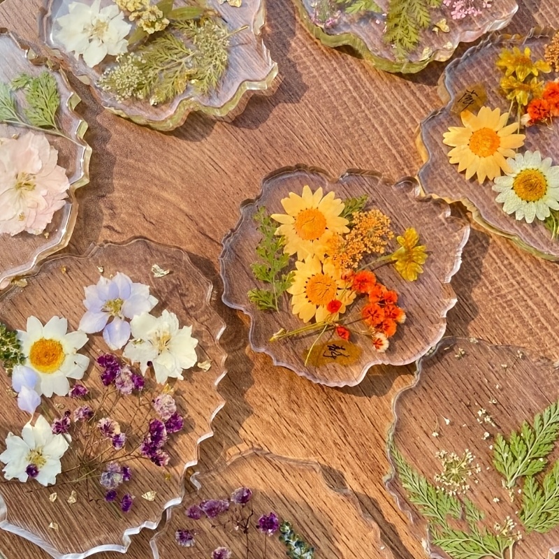 

3-pack Handmade Abs Resin Flower Coasters - Aesthetic Dried , Minimalist Mats, & , Hand Wash - Blue, Red, Yellow