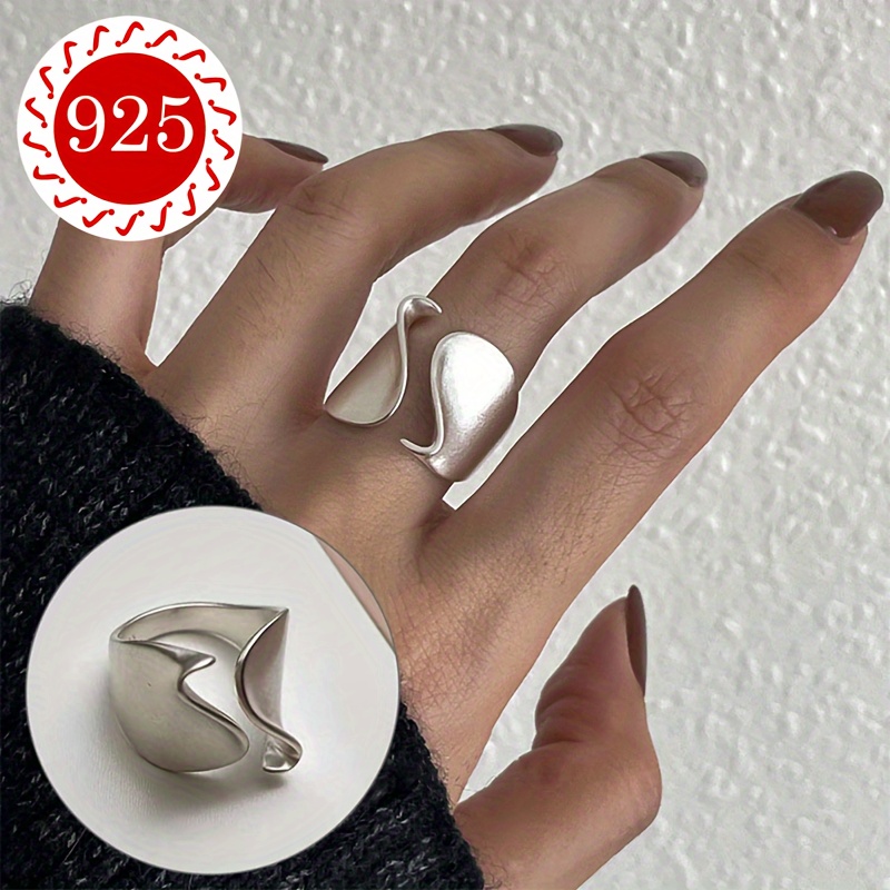 

1pc Elegant 925 Silver Adjustable , 18k Golden Plated Wave Band, Fashion Wide Face Ring, Antioxidation Packaging, , Gift-, Christmas, Wedding, Beach Vacation, Thanksgiving - 7g