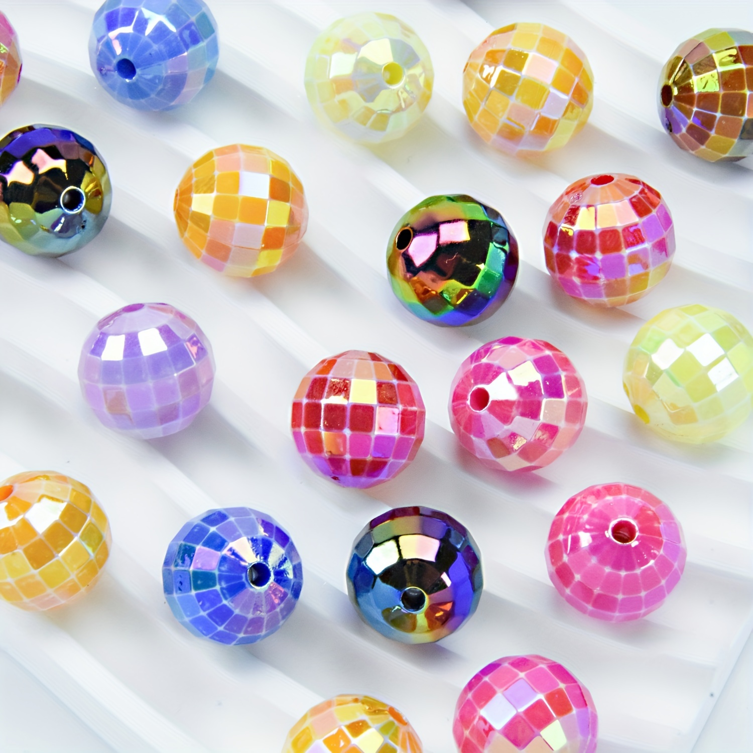 

50 Pack 16mm Acrylic Disco Ball Beads With Pre-drilled Holes For , Keychains, Charms, And Accessories - Multicolor Faceted Iridescent Beads For Crafting And Decor