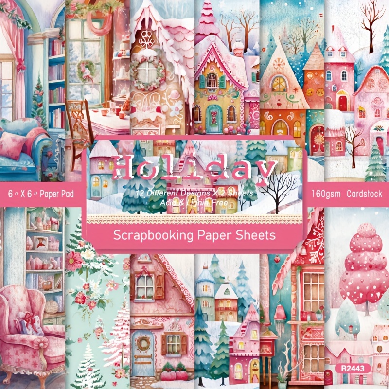 

Alinacutle Scrapbooking Paper Pack 24 Sheets, 6x6 Inch Christmas Themed Snowy Village And Floral Pattern Craft Paper, Decorative Cardstock For Diy Projects, Greeting Cards, Holiday Crafting