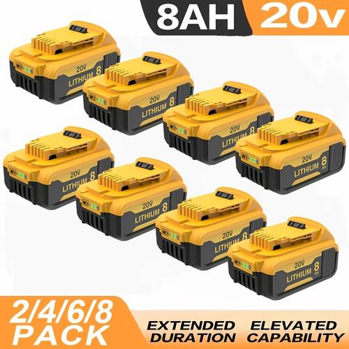 item picture 8 6 4 2 pack high capacity 8 0ah 20v li for dewalt cordless tools replacement for dewalt xr battery pack compatible with dcb200 dcb204 dcb206 dcb201 dcb203 dcb181 dcb180 20v dcb200 dcd dcf dcg series power tools