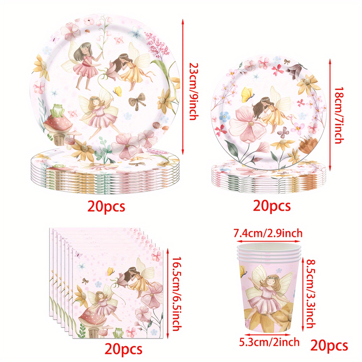 Image of 80pcs Set Of Fairy-themed Party Supplies Including Tableware, Plates, Cups, Napkins, And Decorations For A Birthday Or Bridal Shower, Perfect For A Party With Flower Fairies And An Forest Theme