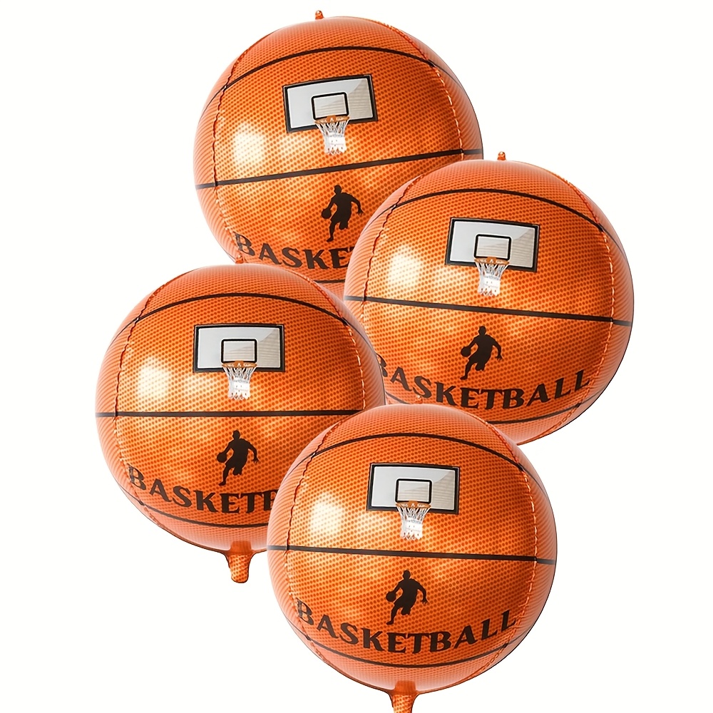 Image of 4-pack Basketball-shaped Foil Balloons, Perfect For Sports-themed Parties, Birthday Celebrations, And Decorations For Sports Events, Outdoor And Garden Settings