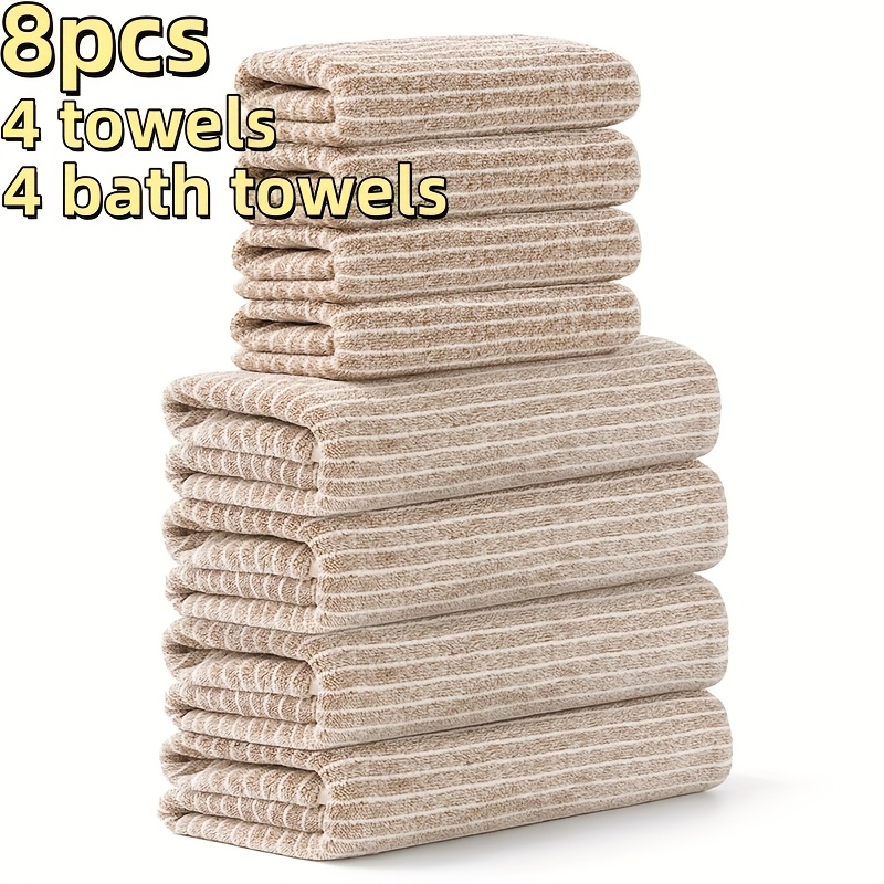 Image of 8pcs Towel And Bath Towel Set, 4pcs Bath Towels 27 X 55 Inches, 4pcs Towels X Inches Quick-dry, Microfiber Material Strong Absorbency And Lightweight, Camping Towel Bathroom Set