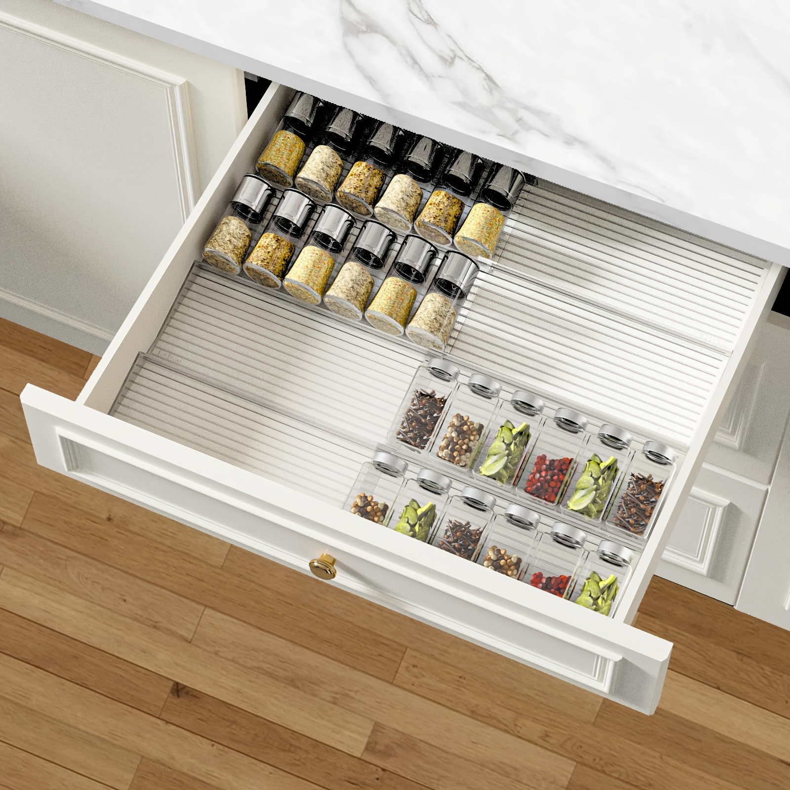 TEMU Expandable Drawer Spice Rack Organizer 4 Pack, Adjustable Kitchen Spice Holder For Cabinet & Countertop, Fits Most Drawers (28-56cm Width)