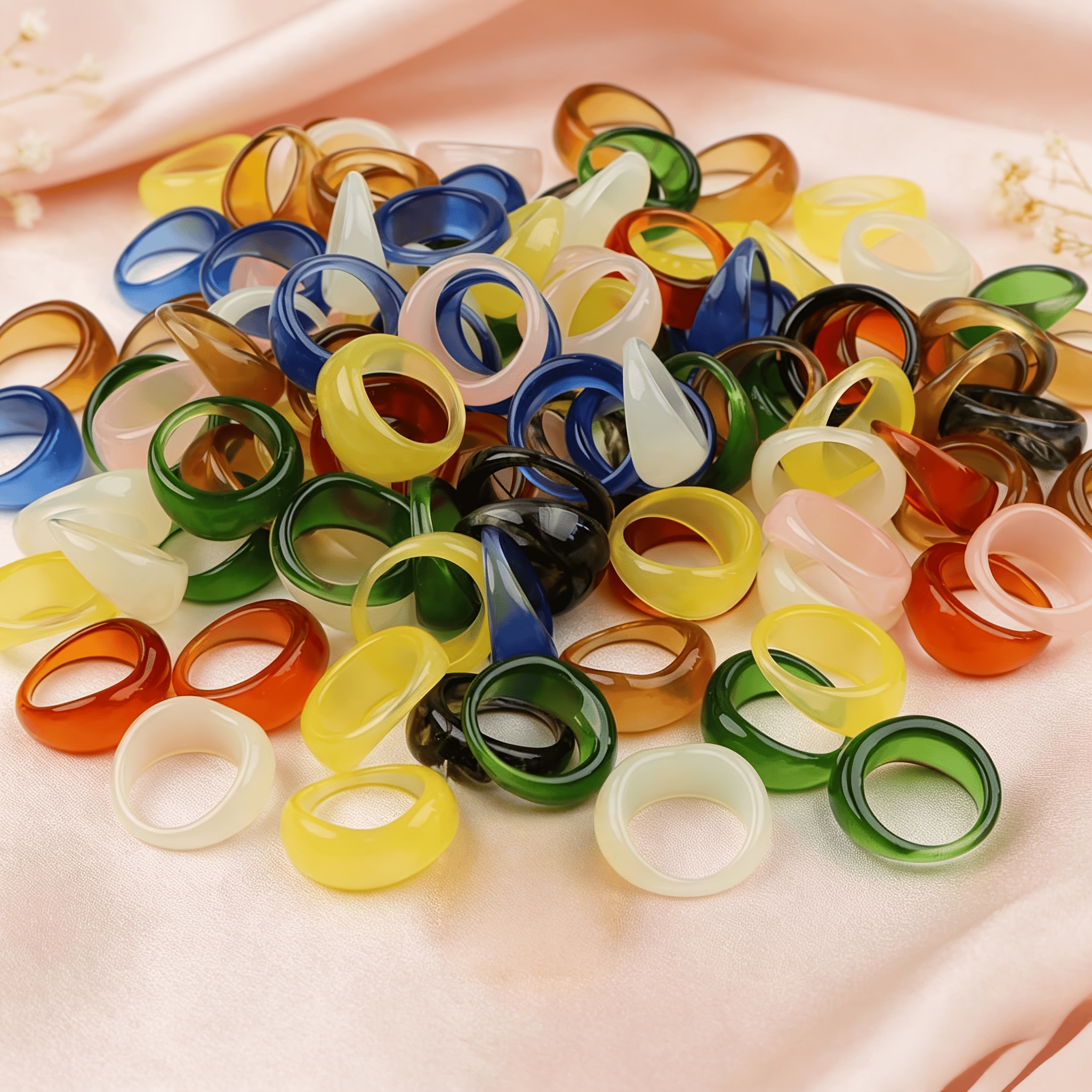 European American Style Geometric Color Blended Resin Rings Set