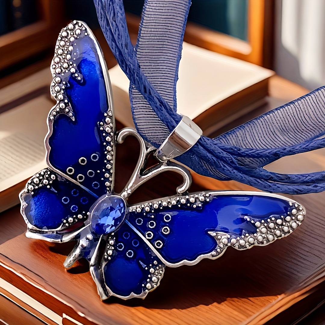 Synthetic Crystal Butterfly Pendant Necklace