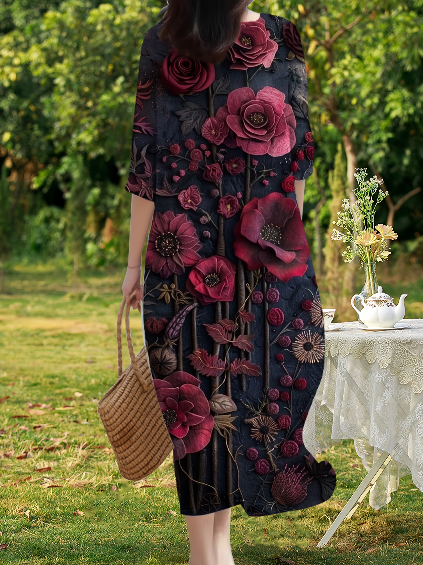 knee length dresses for ladies Maddison Midi Dress in Claudia Rose Black