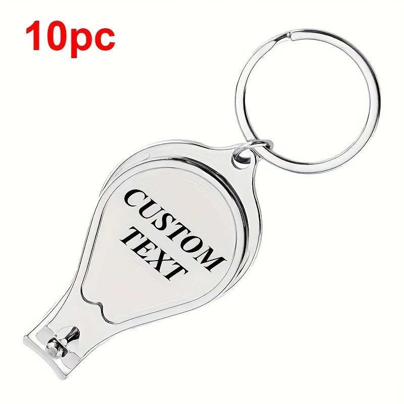 TEMU 10pcs Custom Text Stainless Steel Teardrop Nail Clipper Bottle Opener Dual-function Keychain, Practical Multi-use Keychains For , Party Gifts,